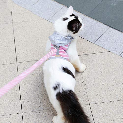 Transser Dog and Cat Universal Harness with Leash Set, Escape Proof Cat Harnesses, Adjustable Cat Vest Harness with Reflective Soft Harnesses, Best Pet Supplies, for Kitten Puppy (XS, Pink)