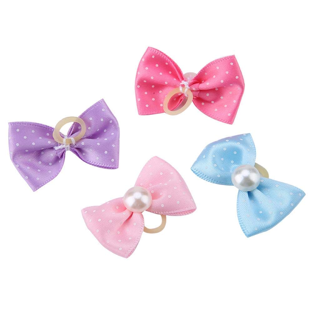 Bow Pattern Design Pet Hair Rope for Dogs Cats, Set of 20pcs Small Handmade Hair Accessories Bow Pattern Hair Band with Faux Pearl for Dogs, Cats, Puppy Dots Hair Rope Hair Band