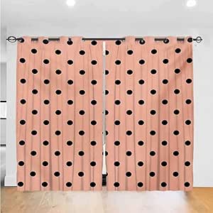 Amazon.com: Mozenou Peach Curtains Traditional Black Polka ...