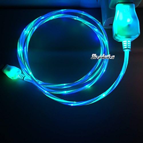 Double Color Glow in The Dark Micro USB Charging Cable LED Charger Compatible with Samsung Galaxy, HTC, Android (Blue-Green)
