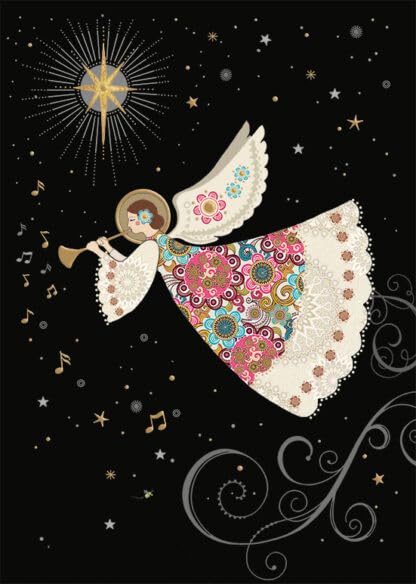 Bug Art Christmas Cards Pack of 8 - Angel and Horn Embossed with Foil Details - Eco-Friendly & Recyclable