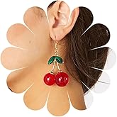 Andelaisi Boho Oversized Cherry Dangle Earrings Vintage 3D Cherry Drop Earrings Red Fruit Cherries Earring Emerald Cherries Hook Earring Jewelry for Women