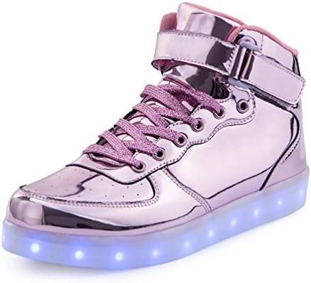 KEVENI Kids Boys Girls High Top USB Charging LED Shoes Light Up Flashing Shoes Fashion Sneakers Light Pink 35