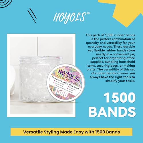 HOYOLS Clear Hair Ties, 1500pcs Mini Clear Elastic Hair Bands for Girls Women, Small Rubber Bands for Ponytails Braids Hairstyles, No Damage Hair Elastics, 1 Inch TPU