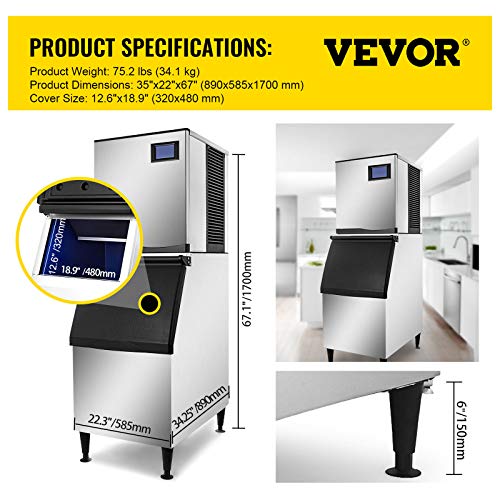 VEVOR 110V Commercial Ice Maker 400LBS/24H, 350LBS Large Storage Bin