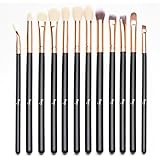 Qivange Eye Brush Set, Cosmetics Eyeliner Eyeshadow Blending Brushes (12pcs, Black with Rose Gold)