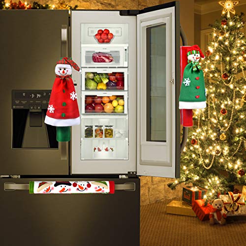 Sheskind Snowman Kitchen Appliance Handle Covers Christmas Handle Protector 3 Packs with Gift Snowman Welcome Ornament for Holiday Season Decoration