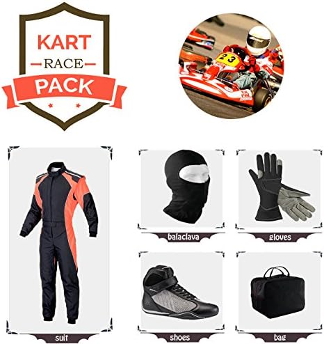 Sports Blue Go Kart Racing Suit Suit,Gloves,Balaclava and Shoes Free Bag - Black with Orange Side Style