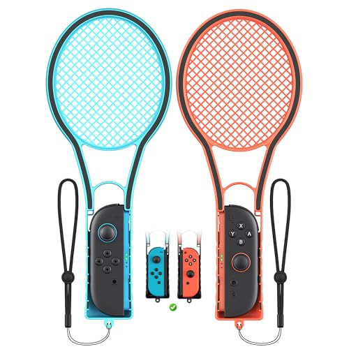 FYOUNG Tennis Racket for Nintendo Switch 2 Joy Cons, Hand Grips Compatible with Switch 2/OLED/Switch 1 Handle Grip Holder for Mario Tennis Aces Sports Game Accessories with Hand Staps-2 Packs