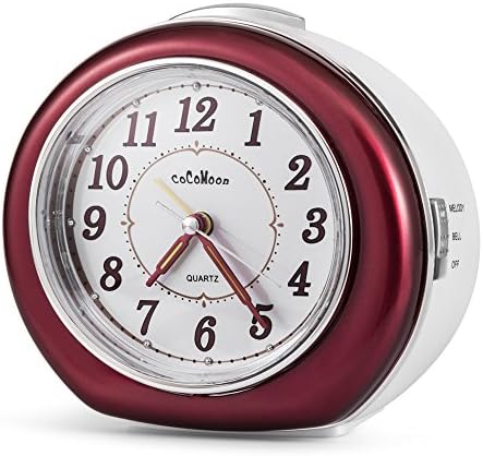 Quartz Alarm Clock, COCOMOON Analog Clock,with Loud Mechanical Bell Birdsong Melody Alarm,Silent Sweep Seconds,Simple to Set Clocks,Nightlight,Snooze,Luminous Hands and 8 alarm music can be choosed