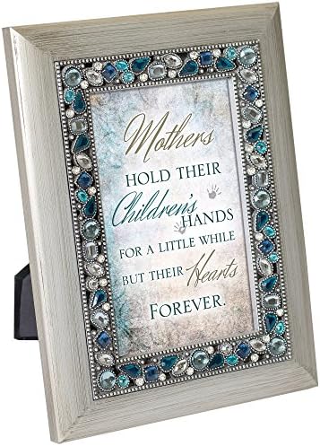 A Mother Holds Heart Brushed Silver Finish Jeweled 4x6 Framed Art Plaque