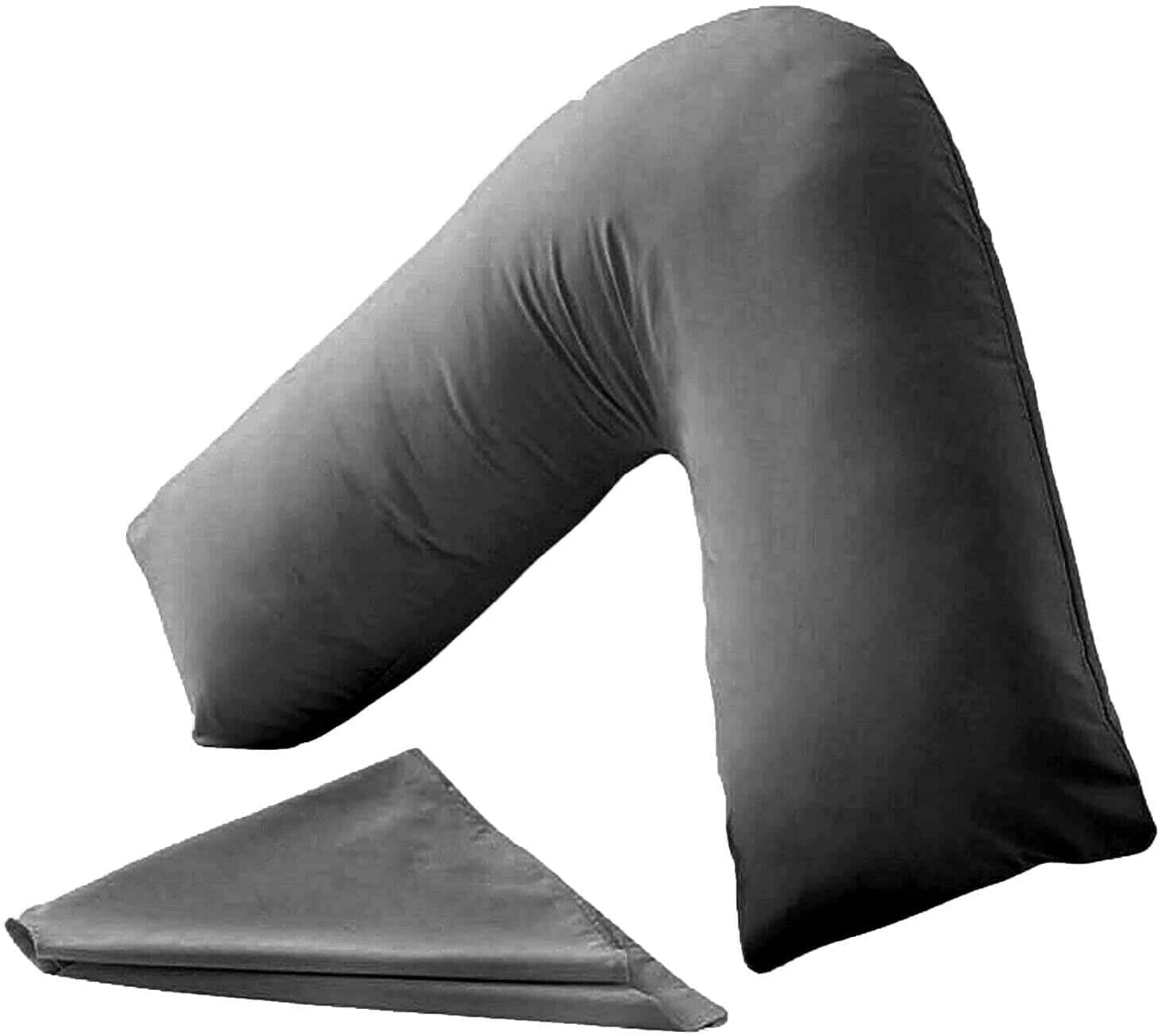 V Shaped Pillow case, 350 THREAD COUNT, 100% COTTON SATEEN, Plain Dyed Orthopaedic, Size: 84cm x 34cm, COLOR DARK GREY