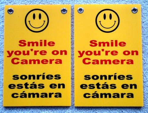 VINBOX 2 SMILE YOU'RE ON CAMERA SIGNS 8'',x12'', w/Grommets Security Surveillance Spanish