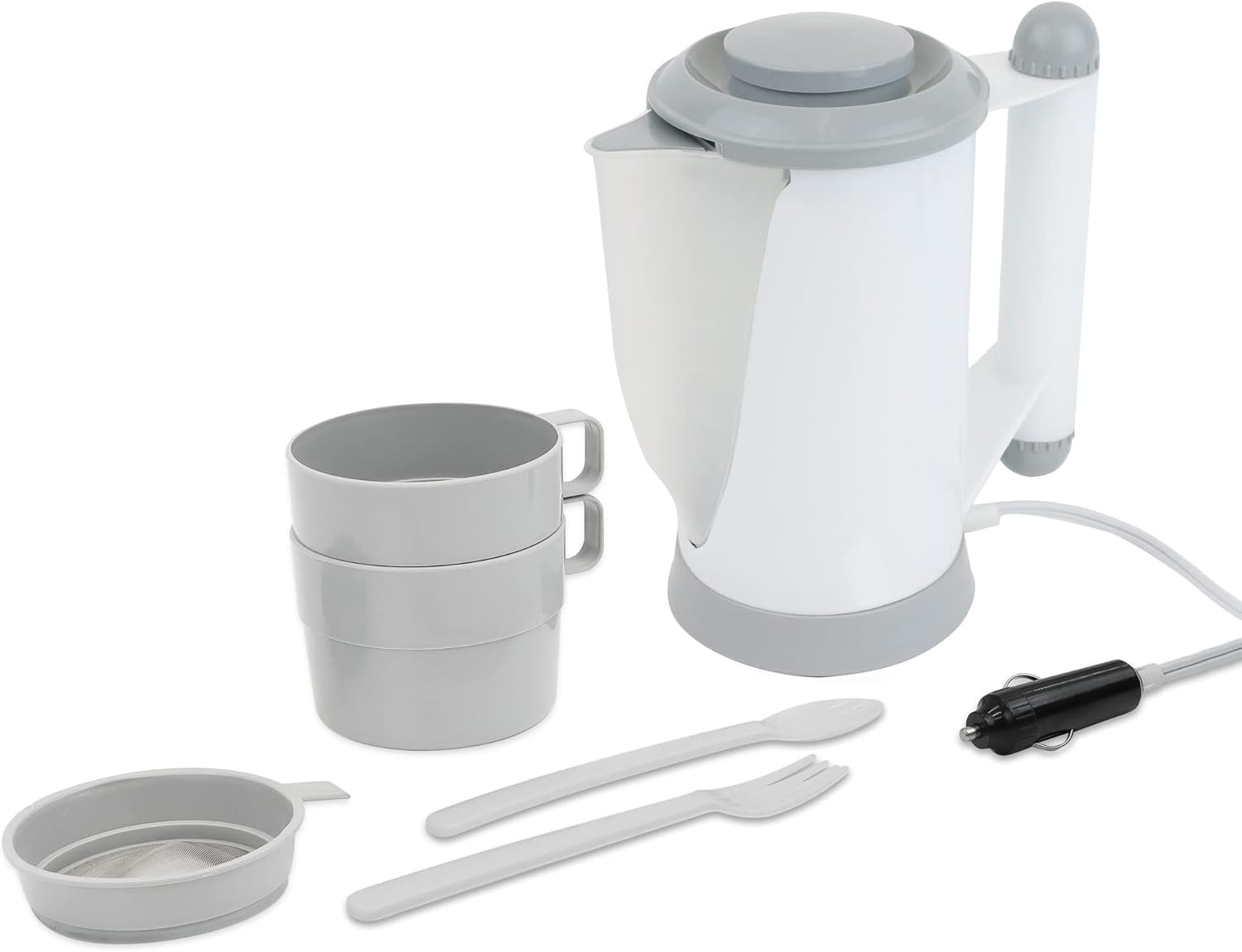White 12v In Car, Boat, Caravan & Motorhome Travel Kettle - (Ideal for Camping & Festivals)