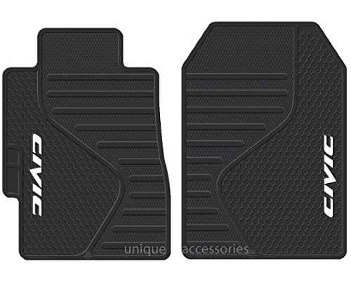 U.A.A. INC. Sport Logo Black Rubber Front Rear Floor Mats 4pc Set Universal-fit for Honda Civic