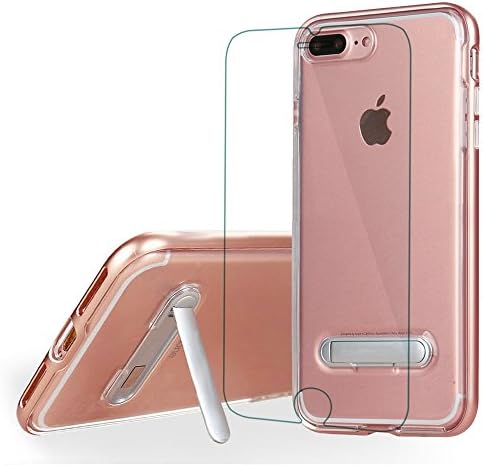 iPhone 7 Plus Case, iPhone 8 Plus Case, Soft TPU Cover Anti-Scratch Protective Kit with [Tempered Glass Screen Protector] and Magnetic Kickstand Holder Cover for iPhone 5.5" 7 8 Plus (Rose Gold)
