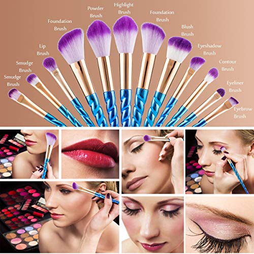 Unicorn Makeup Brushes Set 12pcs Professional Makeup Brushes with Color Bristles Foundation Face Eyebrow Eyeliner Eye-Shadow Brush Cosmetic Conceler Brushes Kit Tool with Case Holder for Women Girlc