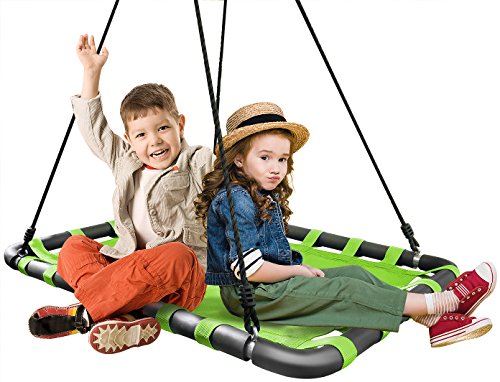 Sorbus Spinner Platform Swing – Kids Indoor/Outdoor Rectangular Mat Swing – Great for Tree, Swing Set, Backyard, Playground, Playroom – Accessories Included (40 x 30, Square Green)