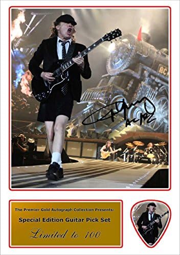 Printed Picks Company Angus Young AC/DC Signed Photo and Matching Guitar Pick (Autograph and Plectrum Set)