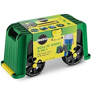 Image of Miracle-Gro 4-in-1 Garden Stool - Multi-Use Garden Scooter with Seat - Rolling Cart with Storage Bin - Padded Kneeler and Tool storage - Accessible Gardening for All Ages + FREE Scotts Gardening Glove