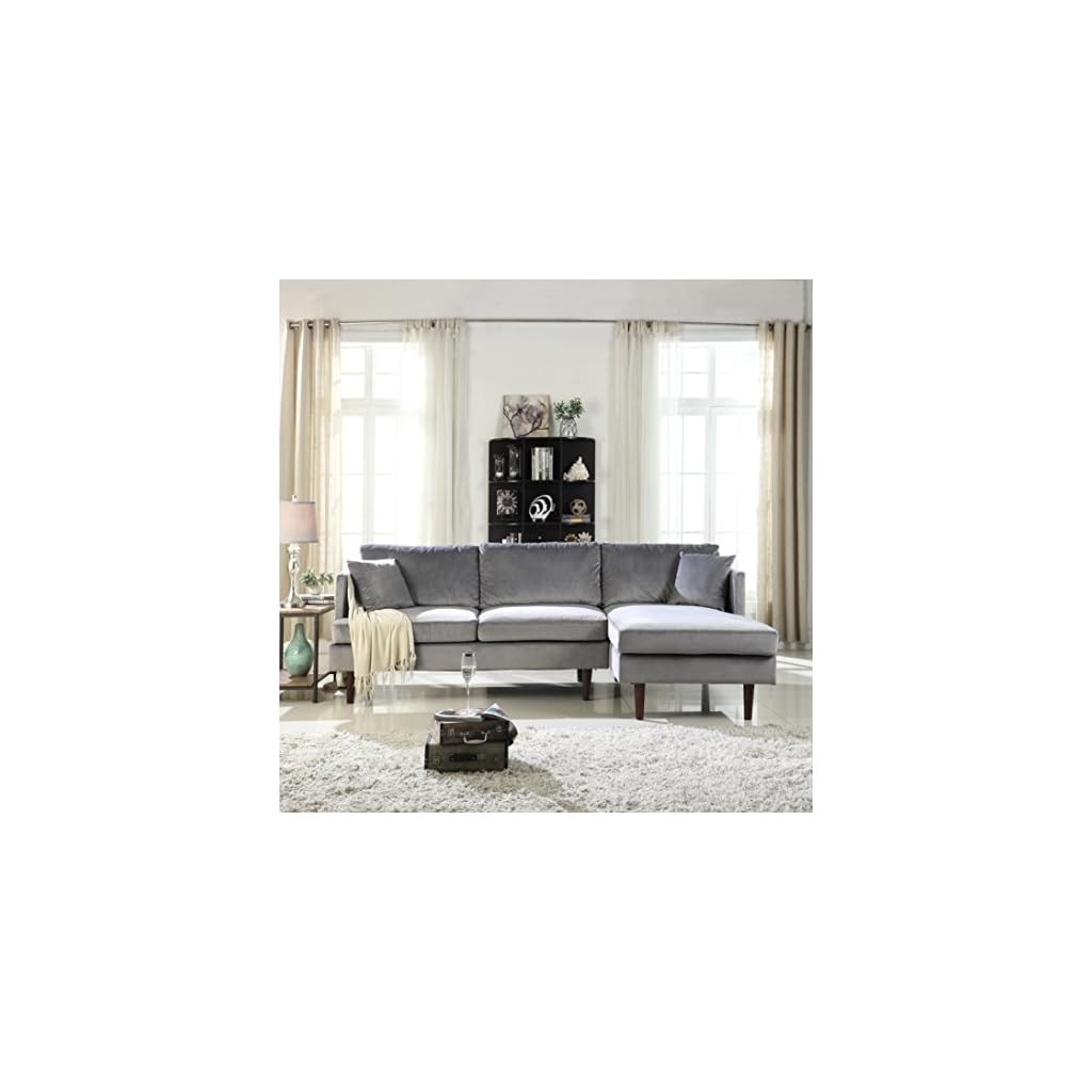 Sofamania MidCentury Modern Brush Microfiber Sectional Sofa, LShape