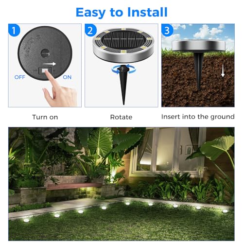 Peasur 12 Packs Solar Lights LED Outdoor Garden Ground, 8 LED Solar Light Outdoor Garden, IP65 Waterproof Solar Lights for Patio, Path, Lawn, Cool White