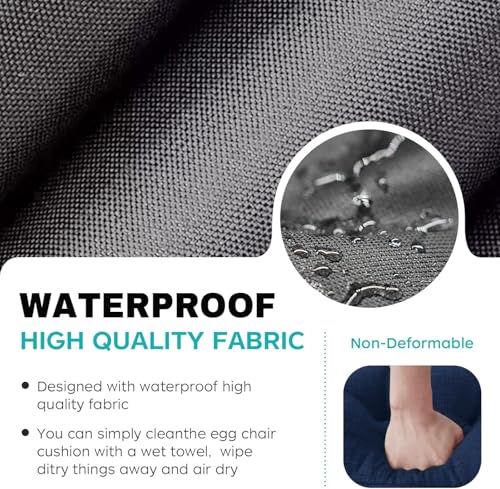 joomie Waterproof Egg Chair Cushion Replacement 119x79x13 cm Thicken Hanging Egg Swing Chair Cushion Indoor Outdoor Wicker Rattan Hammock Basket Cushion with Headrest Pillow, Grey 26