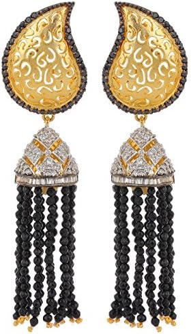 Gold Plated Studded CZ and Black Pearl Earrings.