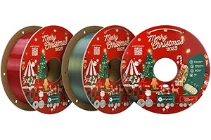 Polymaker PLA Filament 1.75mm Limited Edition 2023 Christmas Bundle, 3x1kg Silk PLA 3D Printer Filament, Print Some Christmas Gifts and Decorations (Velvet Red, Comet’s Green, Champagne Gold)