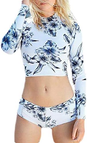 dahuo Women Zip Front Floral Print Long Sleeve One Piece Swimsuit Rash Guard Swimwear