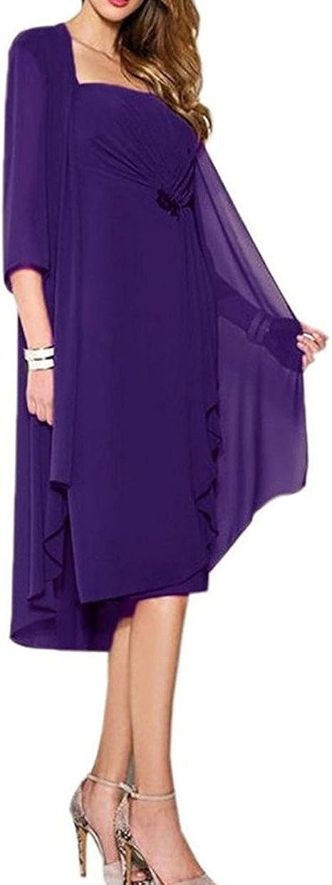 Huini Brautmutter Kleider Mit Jacke Wadenlang Chiffon Perlen Hochzeitskleid Abendkleid Ballkleid Festkleider Amazon De Bekleidung
