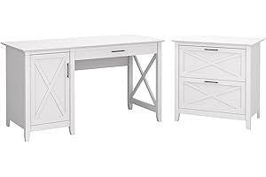 BUSH BUSINESS FURNITURE Bush Furniture Key West 54W Computer Desk with Storage and 2 Drawer Lateral File Cabinet in Pure White Oak