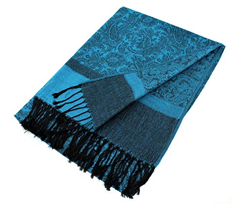 Paskmlna Paisley Jacquard Pashmina Shawl Wrap Scarf Stole (Blue0185)