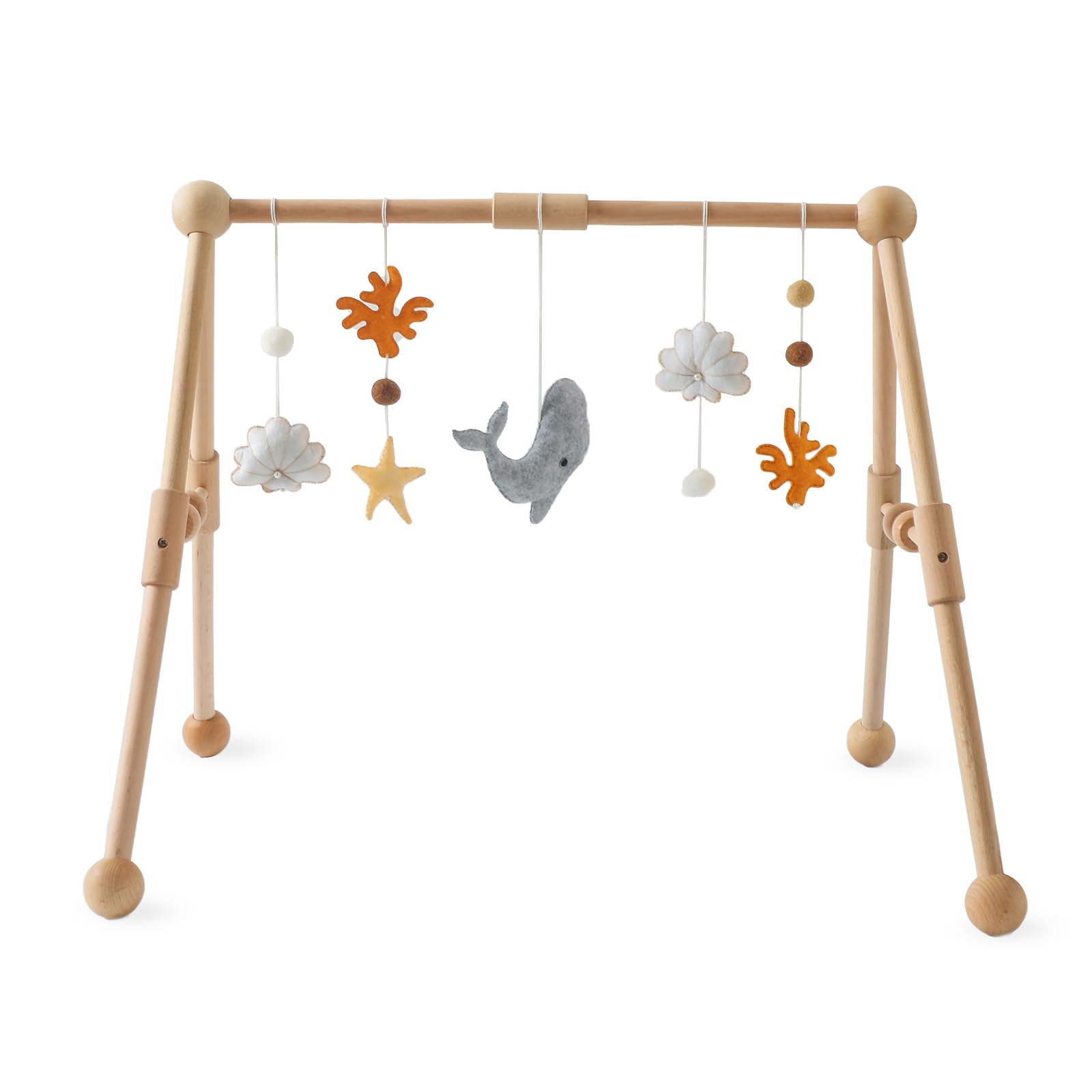 Promise Babe Play Gym for Newborn Babies Wooden Baby Play Arch Detachable Sea Animals Toys Baby Crib Activity Standing Toys Plush Coral Whale Dolphin Activity Newborn Birth