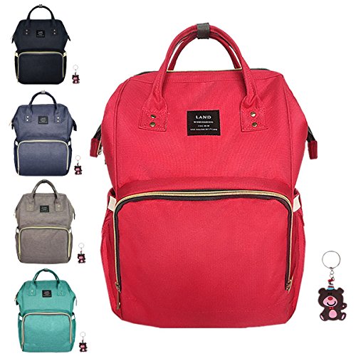 Diaper Bag Waterproof Travel Backpack Stylish Nappy Bags with Multi-Function for Baby Care (Red)