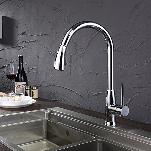 Lead Free Pull Down Kitchen Faucet Best Commercial Solid Brass Kitchen Sink Faucet With Pull Out Sprayer High Arc Single Handle Bar Faucet Chrome SonTiy - Thumbnail 2