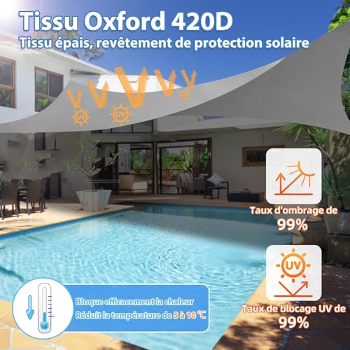 CIXMUS 4 x 4 m Waterproof & Anti-UV Sun Shade Sail Awning 420D Oxford Fabric Thick Weather Resistant for Garden and Patio