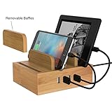 MAXGADGET Bamboo USB Charging Station Dock Detachable 24W 4-Port USB Charging Station & Organizer and USB Charging Dock Desktop Multiple USB Charger Cell Phone Docking Station for Smartphones,Tablets