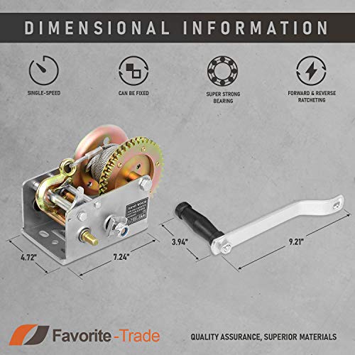 Trailer Winch – Durable Hand Crank – 3500 lbs Hand Winch with Cable - Image 3