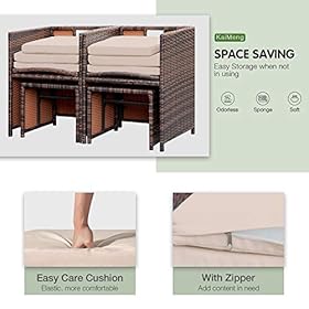 KaiMeng 4 Pieces Patio Furniture Space Saving Outdoor Brown Black Wicker Rattan Dining Sofa Chairs Cushioned Balcony… 51H2BGSeOXL