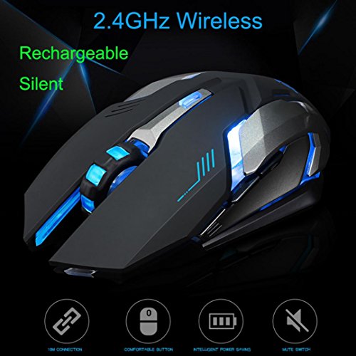 Fullfun FREE WOLF Rechargeable X7 Wireless Sound off LED Backlit USB Optical Gaming Mouse (Black)