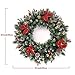 ANOTHERME Pre-lit 24 Inch Christmas Wreath 50 Clear LED Lights, with Timer, Pine Cones, Red Berries, Red Bows, Door Wreath with Snow Flocked