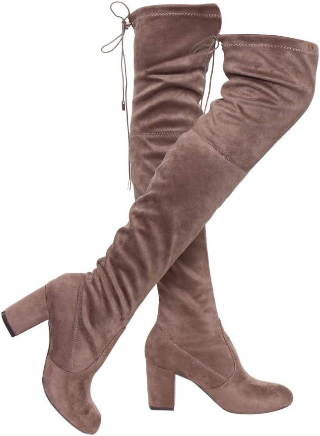 ShoBeautiful Women's Thigh High Boots Stretchy Over The Knee Chunky Block Heel Boots