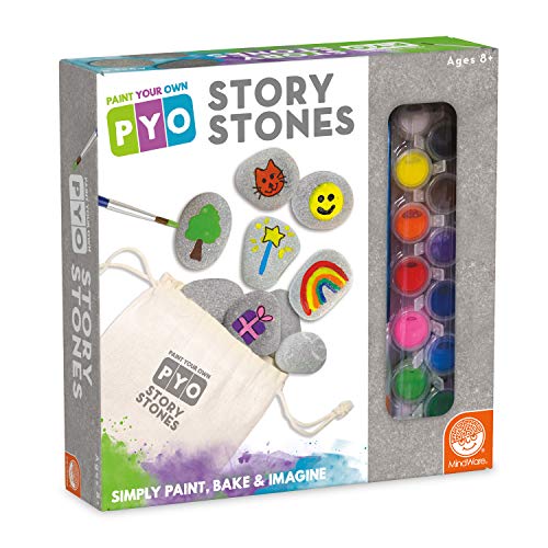 MindWare Paint Your Own Story Stones, Creative Storytelling Art Kit with 16 Paintable Stones, Paints and Brushes, Imaginative Language Play for Kids Ages 8 and Up, Creative Gifts for Kids