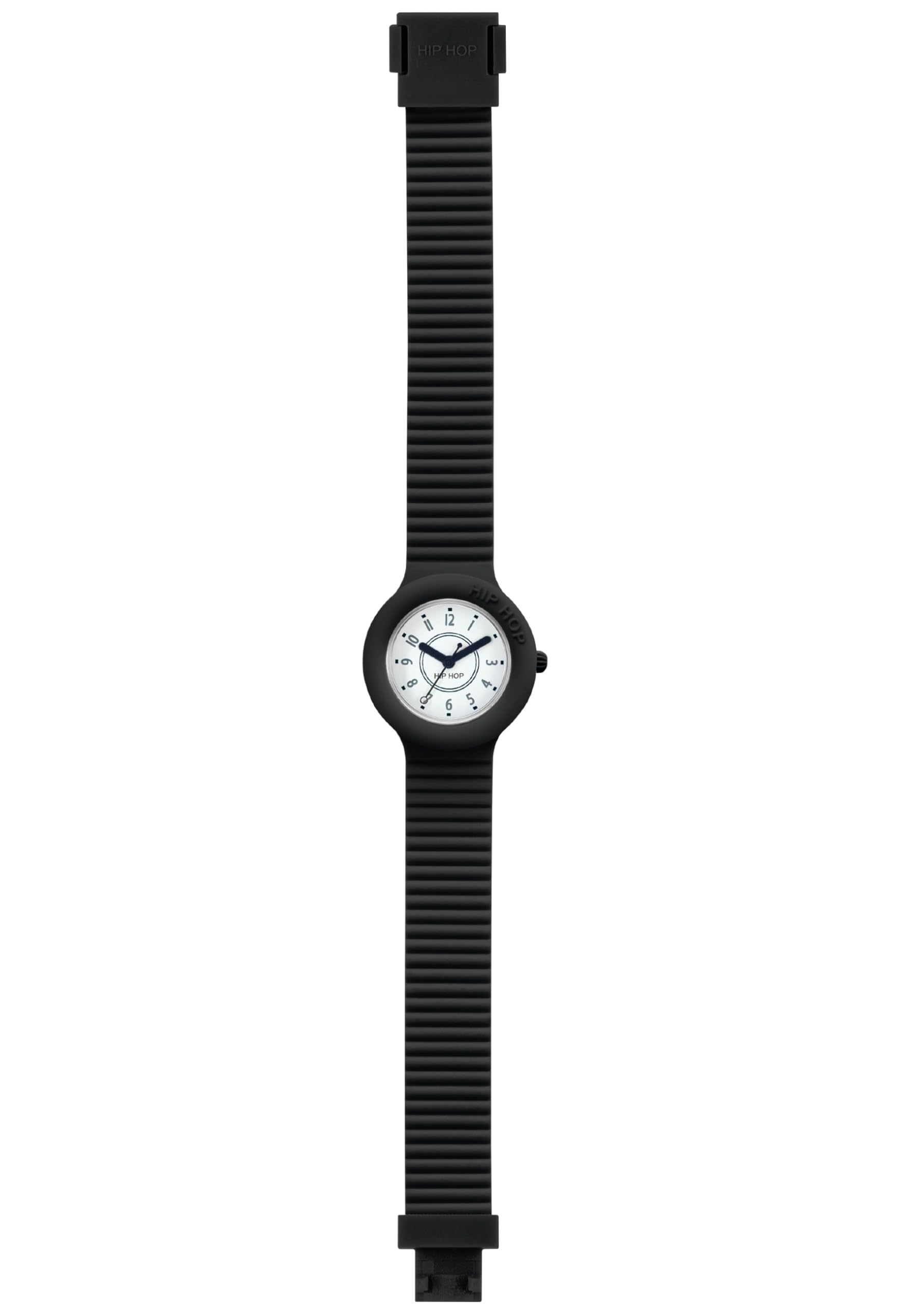 Hip Hop Black Tie, Unisex Watch, All Black Time-Only Watch with White Dial and Visible Numerals, Soft Silicone Water Resistant Band HWU0636