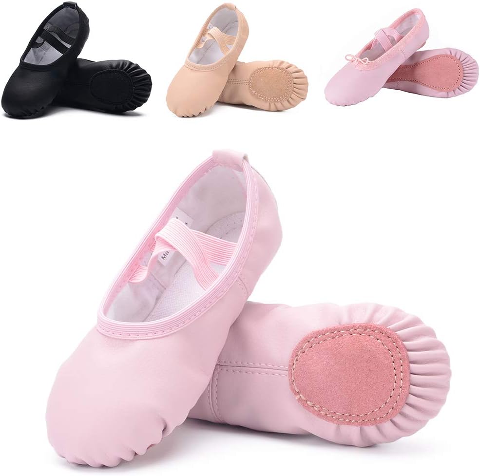 Ruqiji Leather Ballet Shoes for Girls/Toddlers/Kids/Women, Full Sole Leather Ballet Slippers/Dance Shoes
