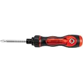 Performance Tool W9214 2-in-1 Ratcheting Screwdriver | Multi bit ratchet driver. Extendable 6 inch double sided tip. 18 gear teeth. 1/4 inch hex chuck T-handle function