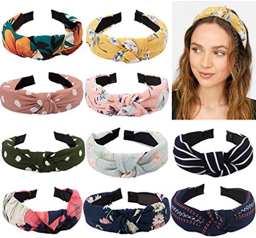 Jaciya 10 Pieces Knotted Headbands for Women Turban Headbands for Women Wide Headbands for Women Knot Headband 10 Colors (10 Knotted Headbands)