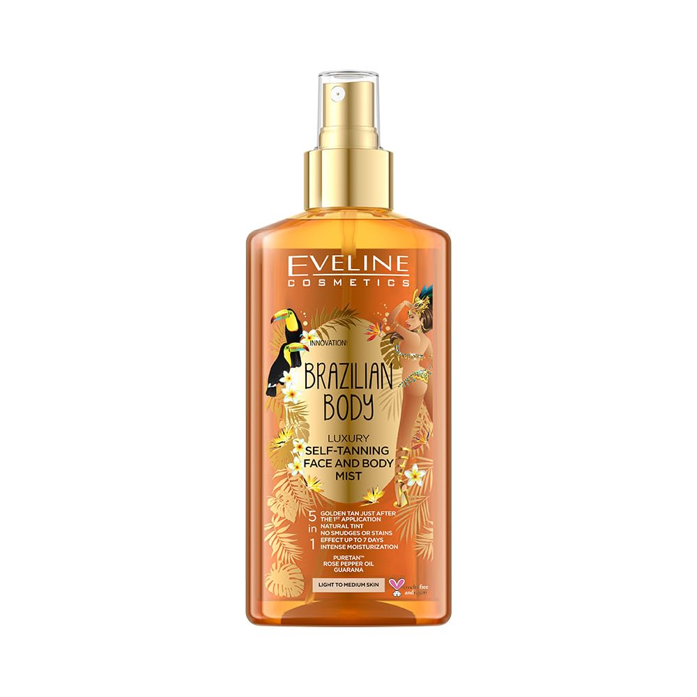 Eveline Cosmetics Brazilian Body Luxury 5-in-1 Self-Tanning Mist for Face & Body - Instant Brazilian Tan, Streak-Free, Hydrating & Nourishing, 150ml