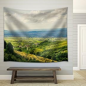Natural Landscape with Fields and Forests Over Cloudy Sky - Fabric Wall Tapestry Home Decor - 51x60 inches